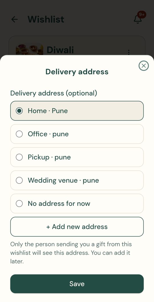 Delivery address shared only with the person sending the gift